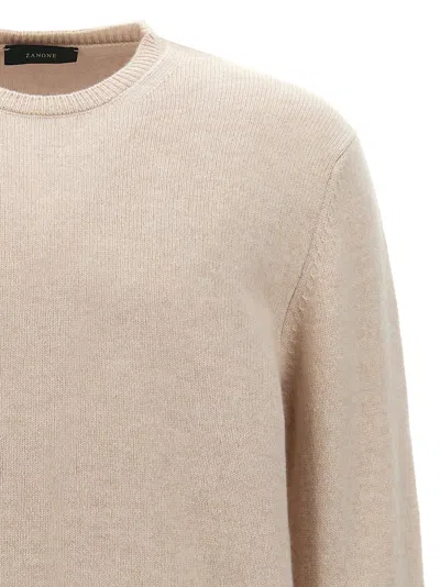 Zanone Ribbed Wool Crewneck Sweater With Cuffed Sleeves In Brown