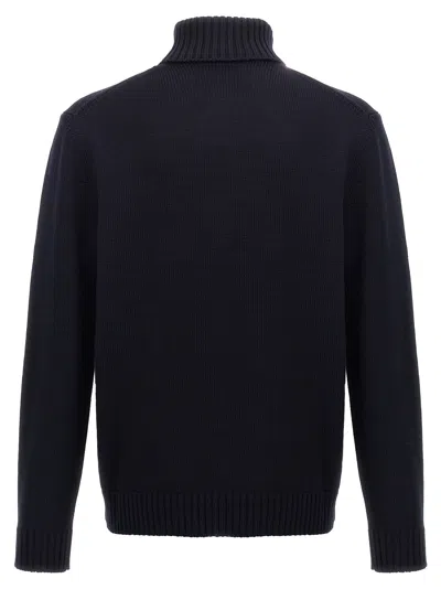 Zanone Turtleneck Wool Sweater With Turn-up Collar And Cuffed Sleeves In Blue