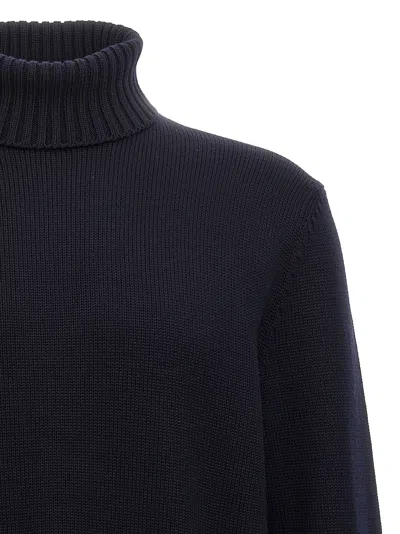 Zanone Turtleneck Wool Sweater With Turn-up Collar And Cuffed Sleeves In Blue