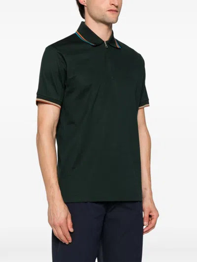 Shop Paul Smith Signature Stripe Cotton Polo Shirt In Green