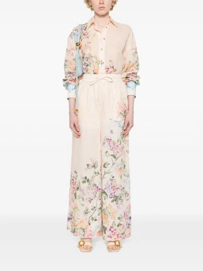 Shop Zimmermann Floral Print Relaxed Shirt In Beige