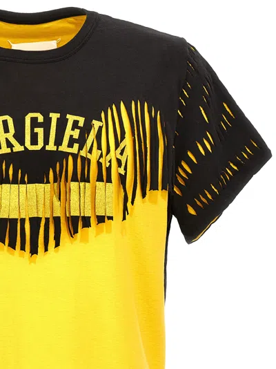 Maison Margiela Two-tone Cut-out Cotton T-shirt In Yellow