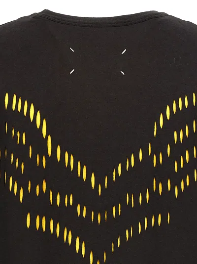 Maison Margiela Two-tone Cut-out Cotton T-shirt In Yellow