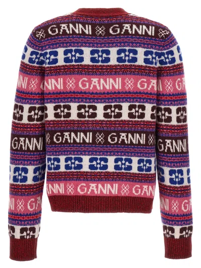 Shop Ganni Logo Cardigan In Multicolor