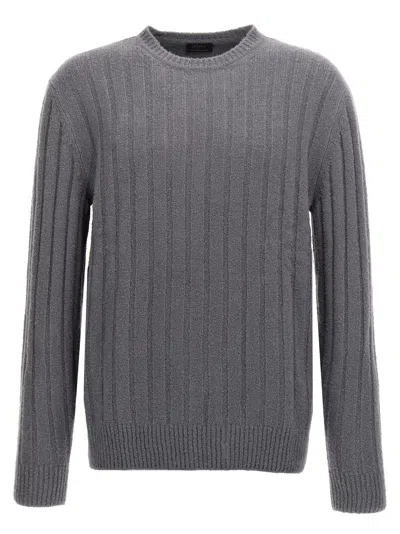 Brioni Crewneck Ribbed Sweater Long Sleeves In Gray