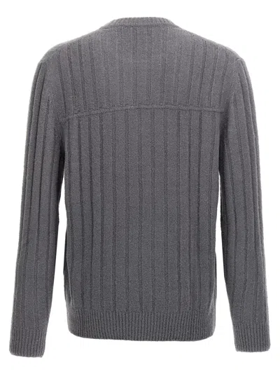 Brioni Crewneck Ribbed Sweater Long Sleeves In Gray