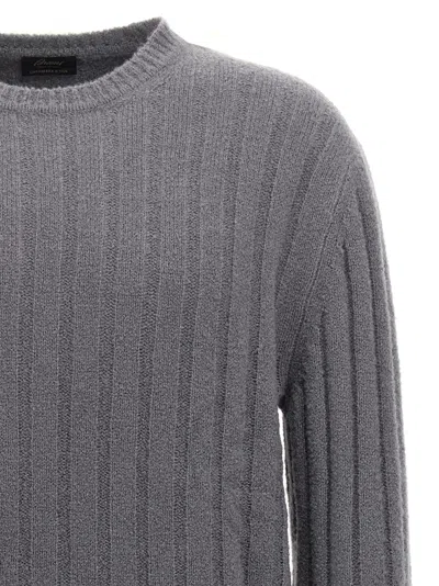 Brioni Crewneck Ribbed Sweater Long Sleeves In Gray