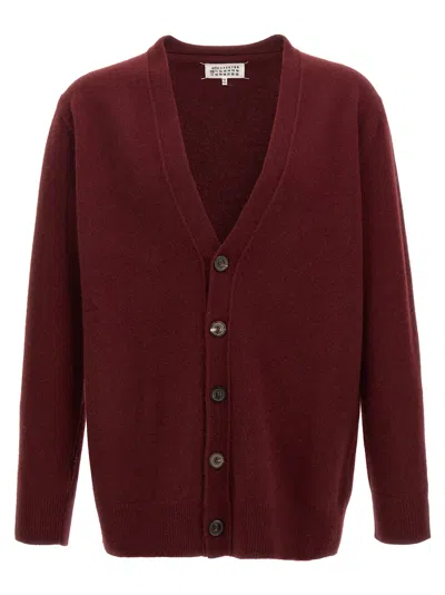 Maison Margiela Wool Cardigan With V-neck And Back Detail In Bordeaux