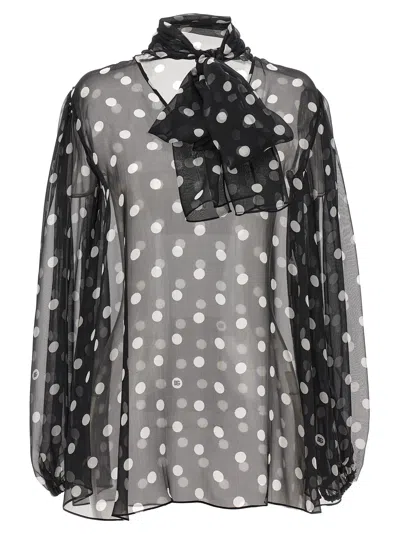 Dolce & Gabbana Polka Dot Print Chiffon Blouse In White/black