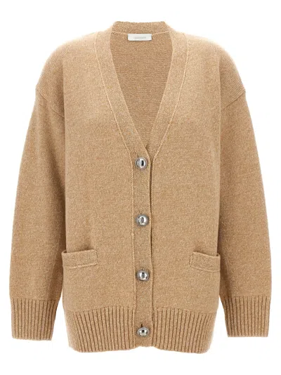 Rabanne Logo Button Cardigan In Beige