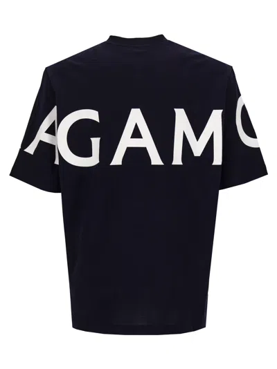 Ferragamo Short Sleeved T-shirt With Graphic Logo In Blue