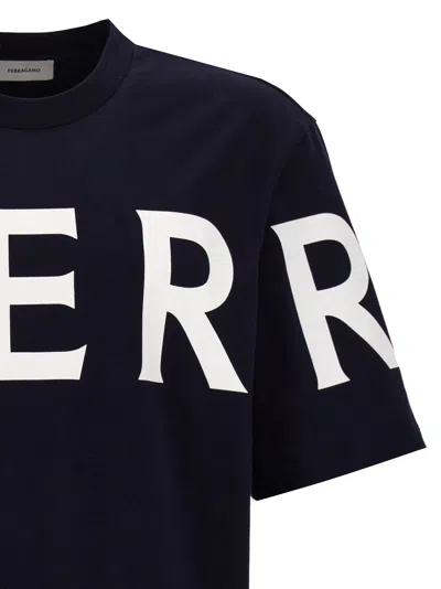 Ferragamo Short Sleeved T-shirt With Graphic Logo In Blue