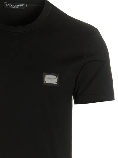 Dolce & Gabbana Black T-shirt With Logo Tag Detail On The Front In Cotton Man In Black