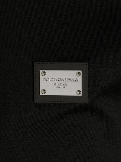 Dolce & Gabbana Black T-shirt With Logo Tag Detail On The Front In Cotton Man In Black
