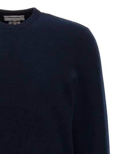 Thom Browne Wool Piqué Crewneck Pullover In Blue