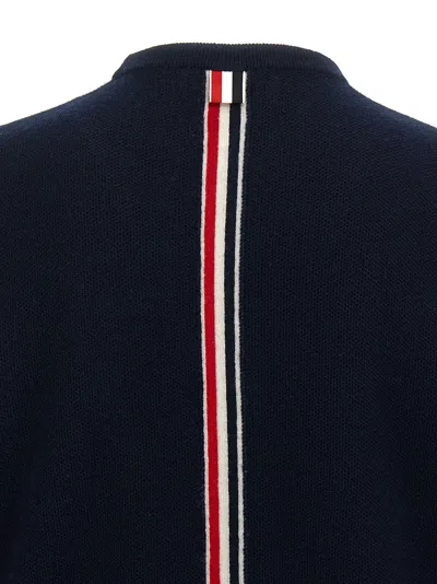 Thom Browne Wool Piqué Crewneck Pullover In Blue