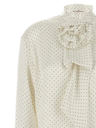 Ermanno Scervino Polka Dot Shirt Flower Brooch In White/black