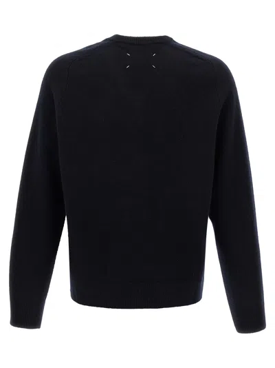 Maison Margiela Classic Crew Neck Sweater With Suede Elbow Patches In Black