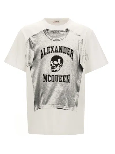 Alexander Mcqueen Printed Compact Cotton T-shirt In White/black