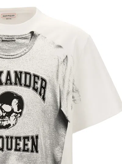 Alexander Mcqueen Printed Compact Cotton T-shirt In White/black