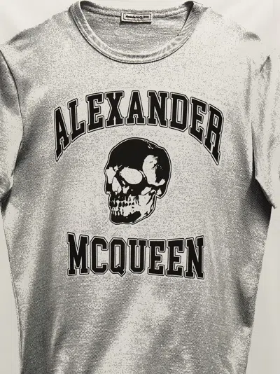 Alexander Mcqueen Printed Compact Cotton T-shirt In White/black