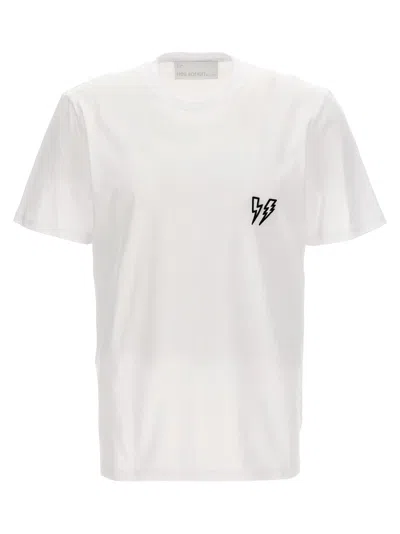 Shop Neil Barrett Logo Embroidery T Shirt In 白色/黑色