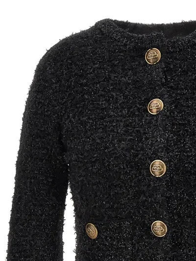 Shop Balenciaga Cropped Tweed Cardigan In Black