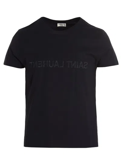 Saint Laurent Reverse Logo T-shirt In Blue