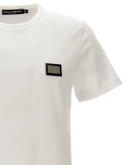 Dolce & Gabbana White Crewneck T-shirt With Logo Plate In Cotton Man In White