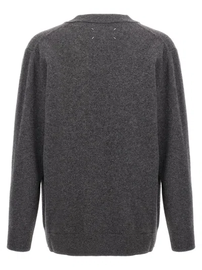 Maison Margiela Wool Cardigan With Four-stitched Logo In Gray