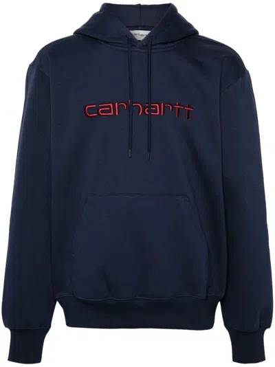 Shop Carhartt Wip Main Logo Cotton Blend Hoodie In Blue