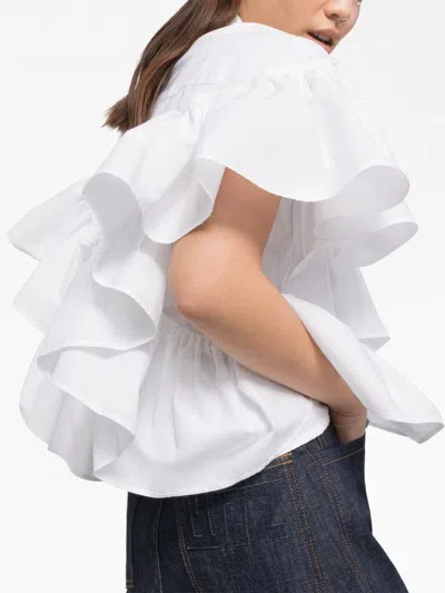 Az Factory With Lutz Huelle Ruffled Sleeves Cotton Shirt In White