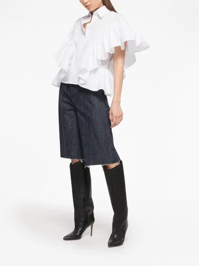 Az Factory With Lutz Huelle Ruffled Sleeves Cotton Shirt In White