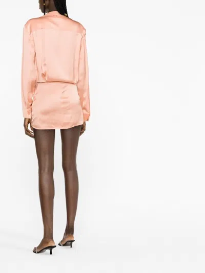 Off-white Off White Satin Mini Shirt Dress In Pink