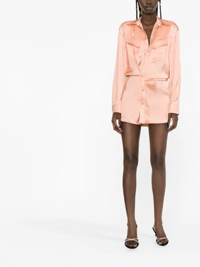 Off-white Off White Satin Mini Shirt Dress In Pink