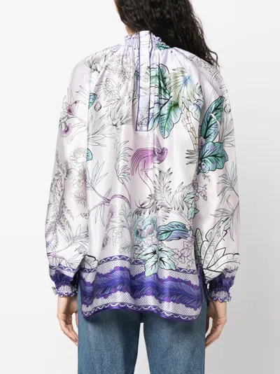 F.r.s . High Neck Printed Silk Blouse In Lilac