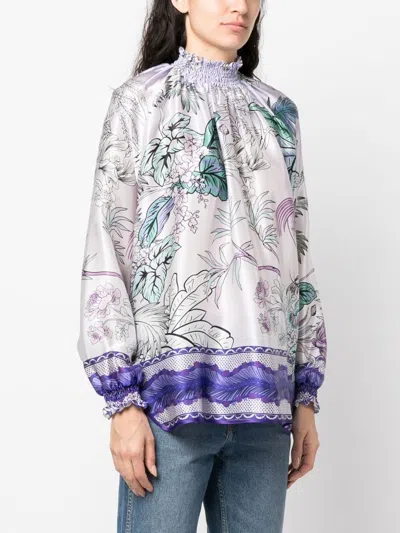 F.r.s . High Neck Printed Silk Blouse In Lilac