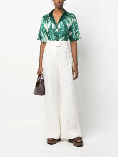 F.r.s . Printed Silk Pajama Shirt In Green