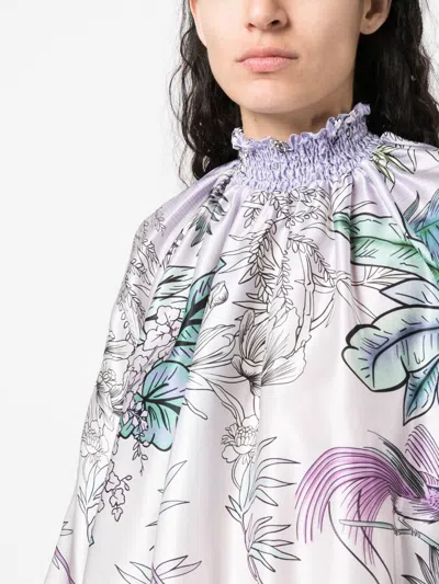 F.r.s . High Neck Printed Silk Blouse In Lilac