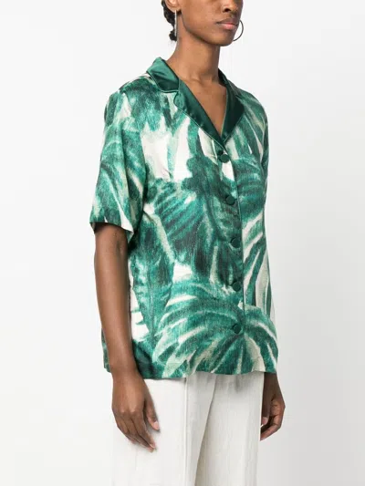 F.r.s . Printed Silk Pajama Shirt In Green
