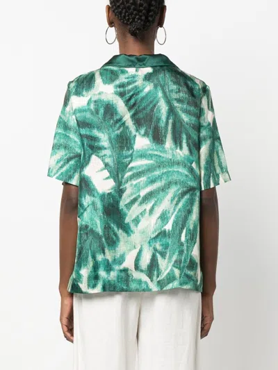 F.r.s . Printed Silk Pajama Shirt In Green