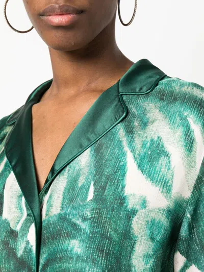 F.r.s . Printed Silk Pajama Shirt In Green