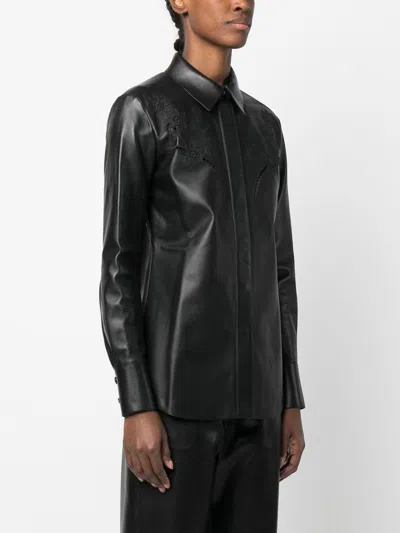 Chloé Leather Shirt In Black