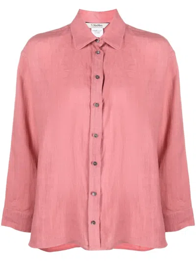 S Max Mara Long-sleeve Linen Shirt In Red