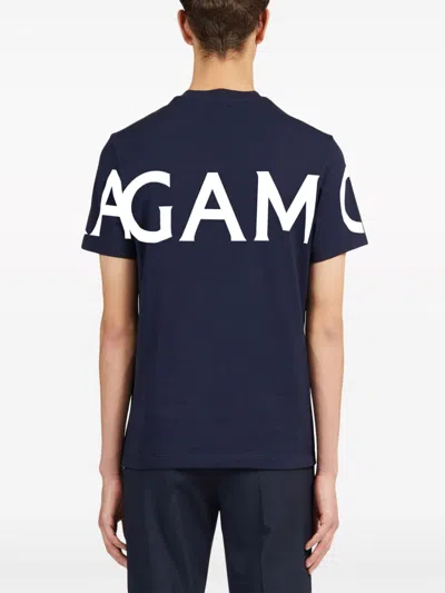 Ferragamo Short Sleeved T-shirt With Graphic Logo In Blue