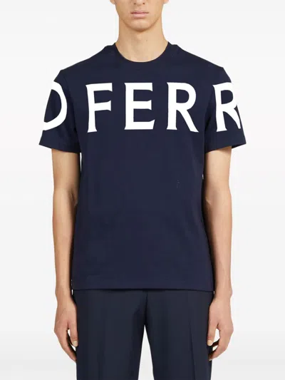 Ferragamo Short Sleeved T-shirt With Graphic Logo In Blue