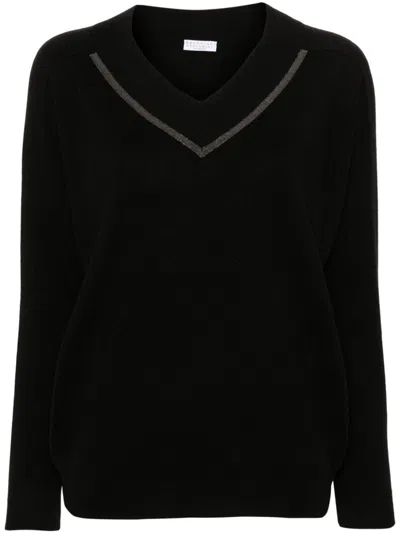 Shop Brunello Cucinelli V Neck Cashmere Sweater In Black