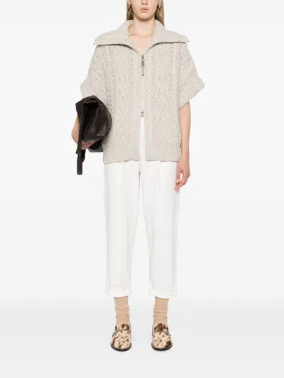 Shop Brunello Cucinelli Wool Zipped Cardigan In White