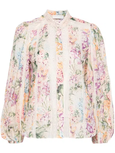 Shop Zimmermann Floral Print Lace Trim Shirt In Multicolour