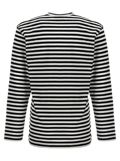 Comme Des Garçons Play Heart-patch Striped Cotton T-shirt In White/black